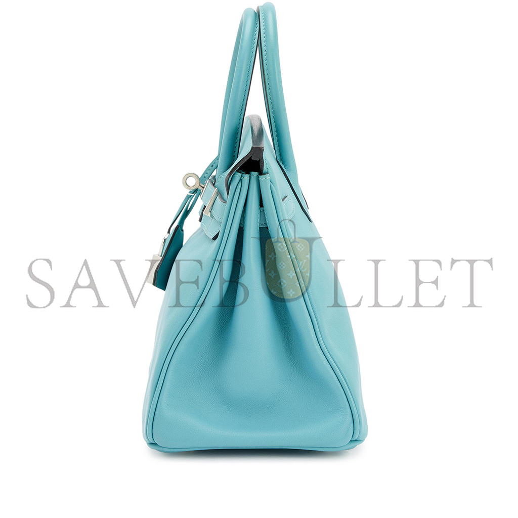 H**mes birkin 25 swift leather macaroon blue lining 3q pink silver buckle h049362ck15 (25*20*13cm)